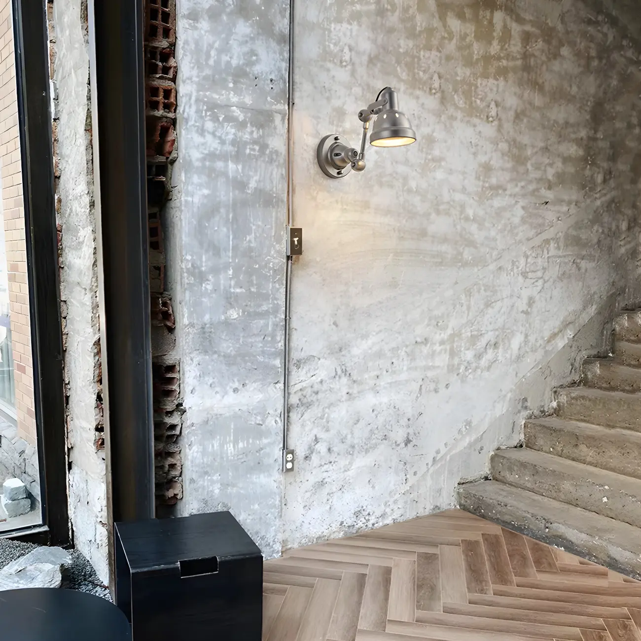 Industrial Metal Silver Adjustable Swing Arm Wall Light