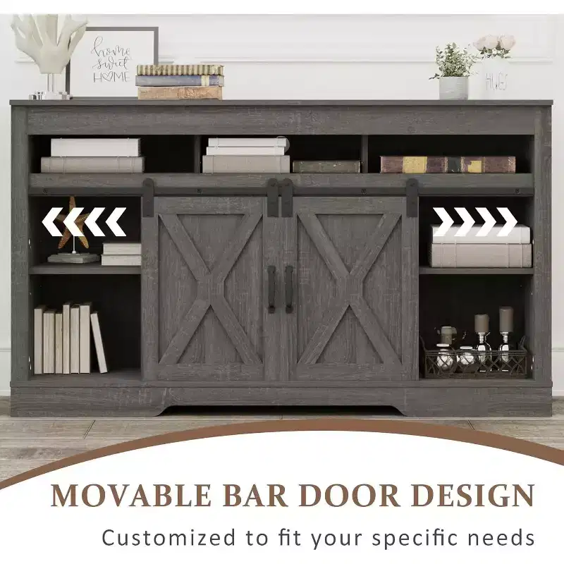 Heynemo Farmhouse TV Stand with Sliding Barn Door for TVs up to 65+ Inch, 34 Tall Entertainment Center, Wood Media Console Storage Cabinet