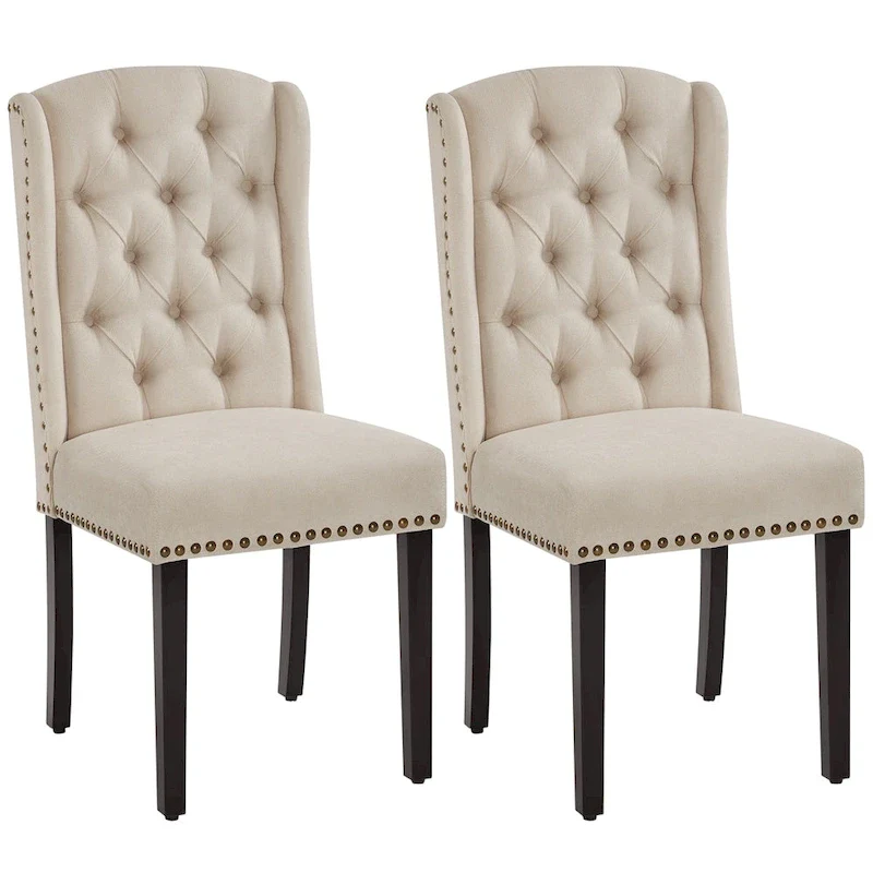 Upholstered Dining Chair Button Tufted with Nailhead Trims