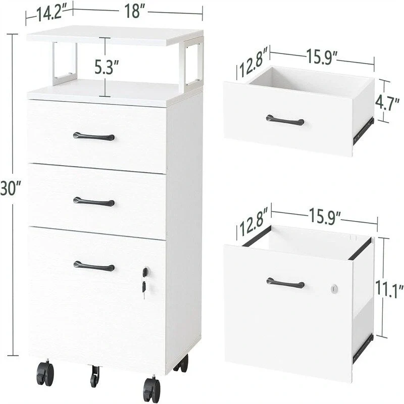 3-Drawer Rolling Filing Cabinet - 6.3 D x 30.12 W x 21.65 H