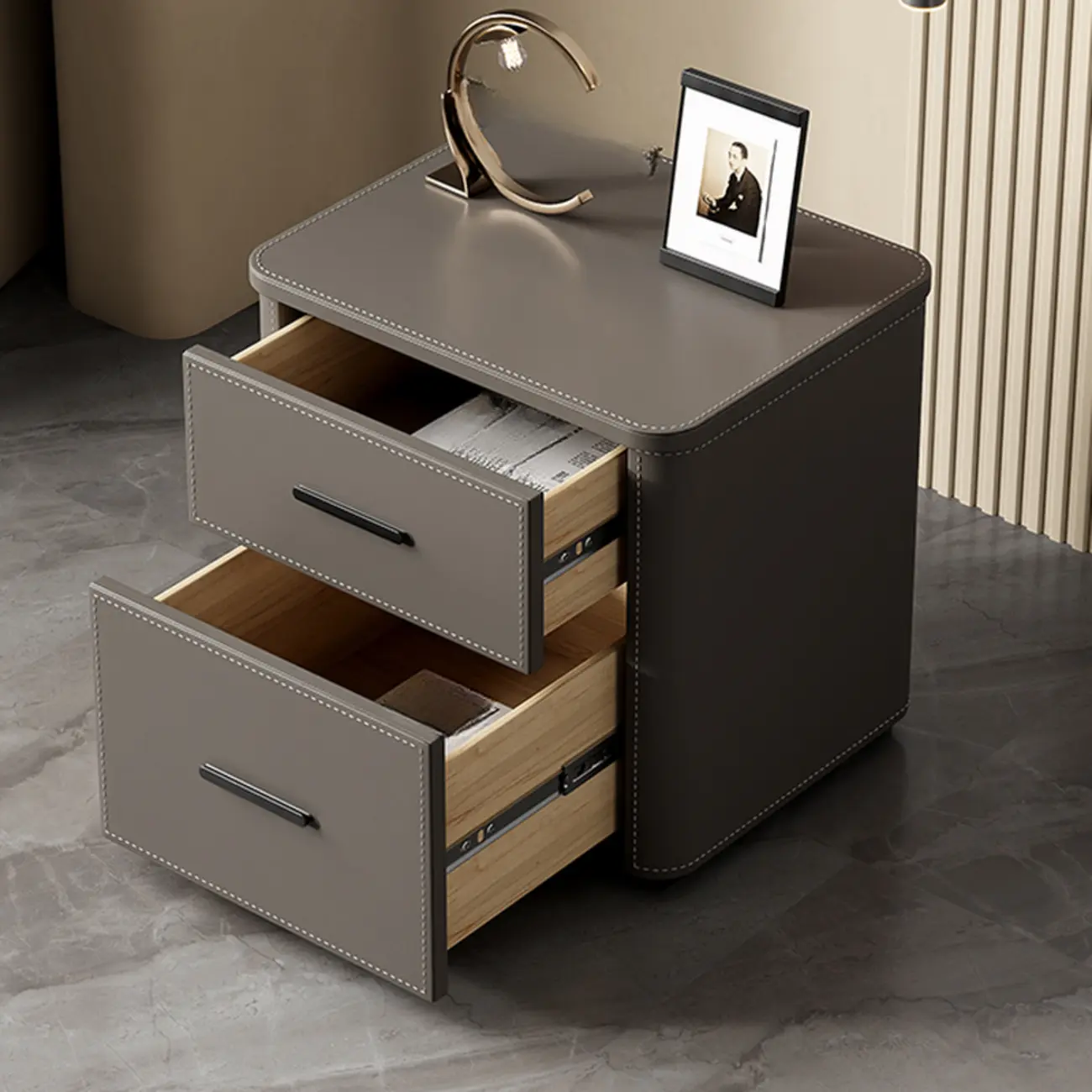 Modern Pine Wood Top 2 Drawers Nightstand