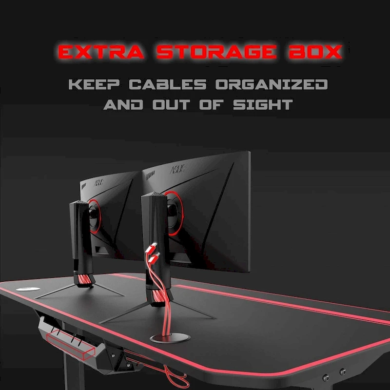 BOSSIN Ergonomic Gaming Desk T-Shaped Office PC Computer Desk with Full Desk Mouse Pad, Handle Rack, Cup Holder Headphone Hook