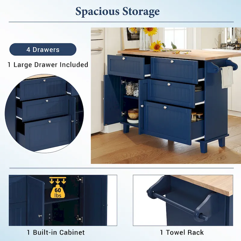 Topmax Farmhouse Kitchen Island Set With Drop Leaf And 2 Seatings