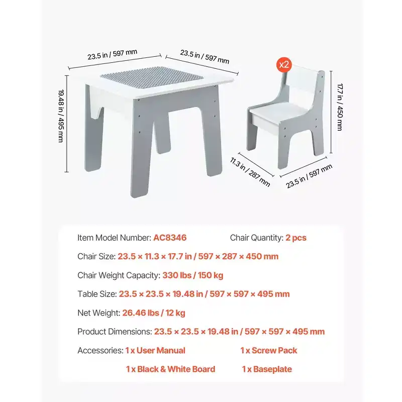 Etokfoks 4 in 1 kids activity table and 2 chairs set reversible tabletop with blackboard whiteboard block surface storage for ages 3 up