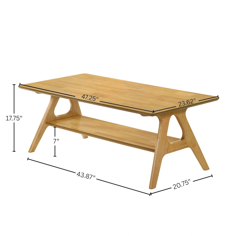 Roundhill Furniture Arona Mid-Century Modern Wood Coffee Table with Shelf