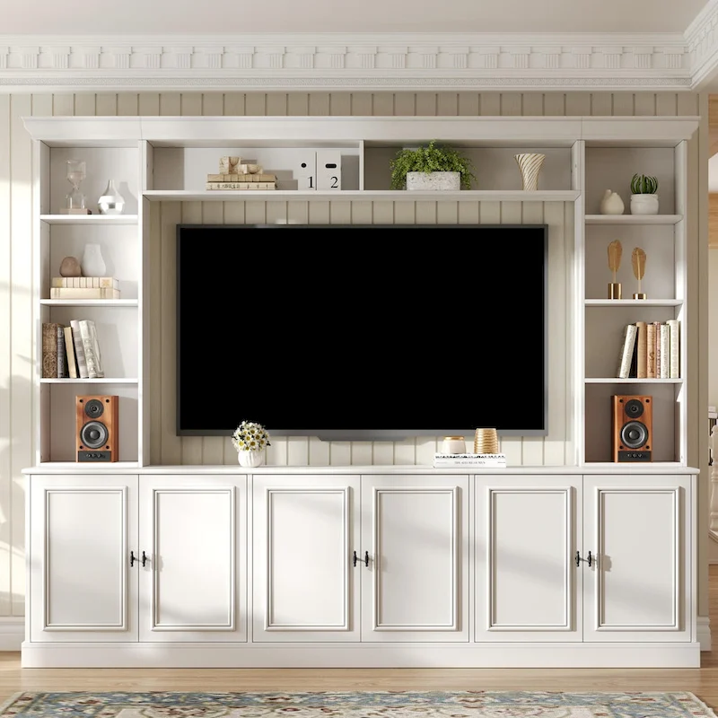4-Piece Entertainment Center Wall Unit Set with Bridge for TVs Up to 70, TV Stand W/Adjustable Shelves, Large Media Console