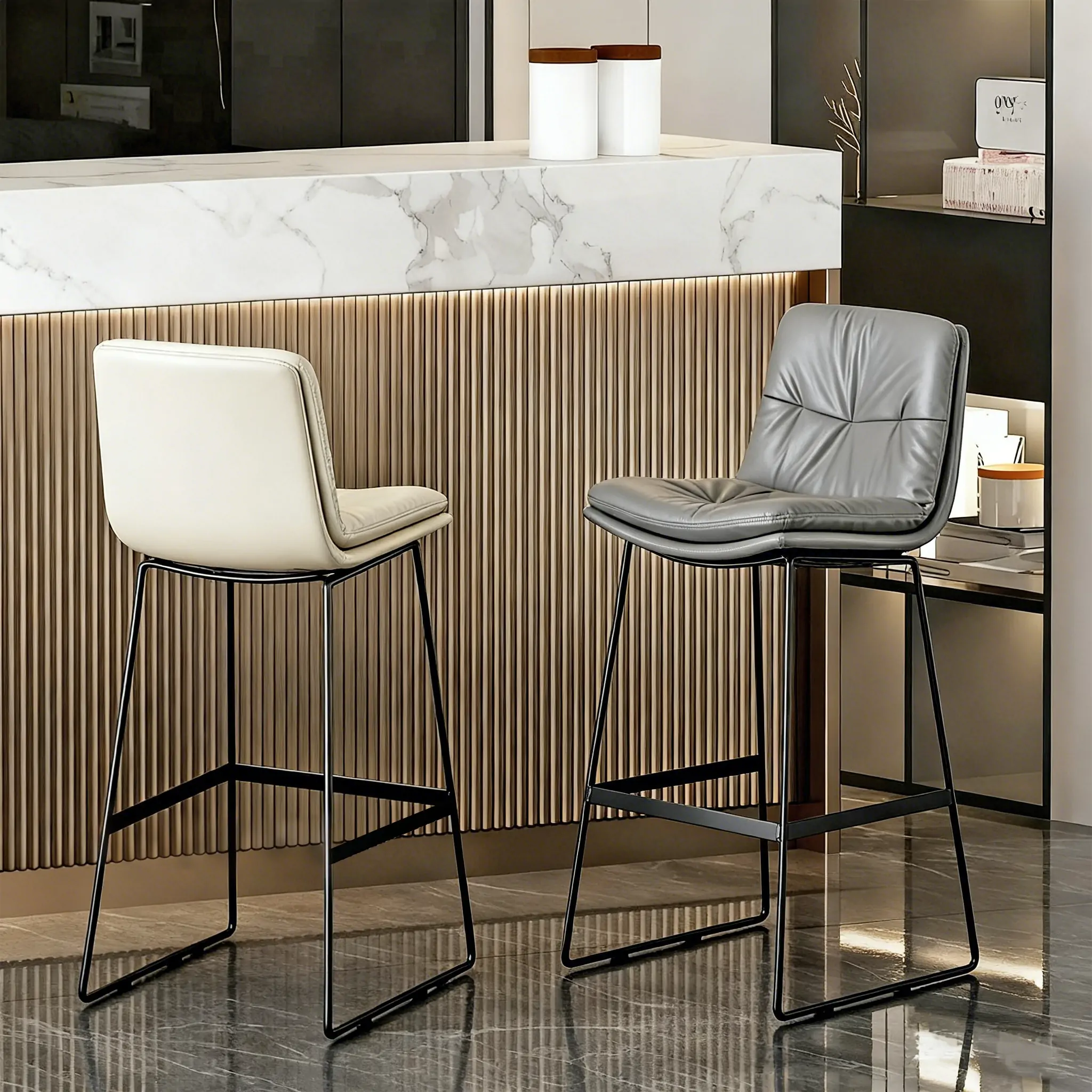 Saddle Metal Frame Leather Counter Bar Stools with Back