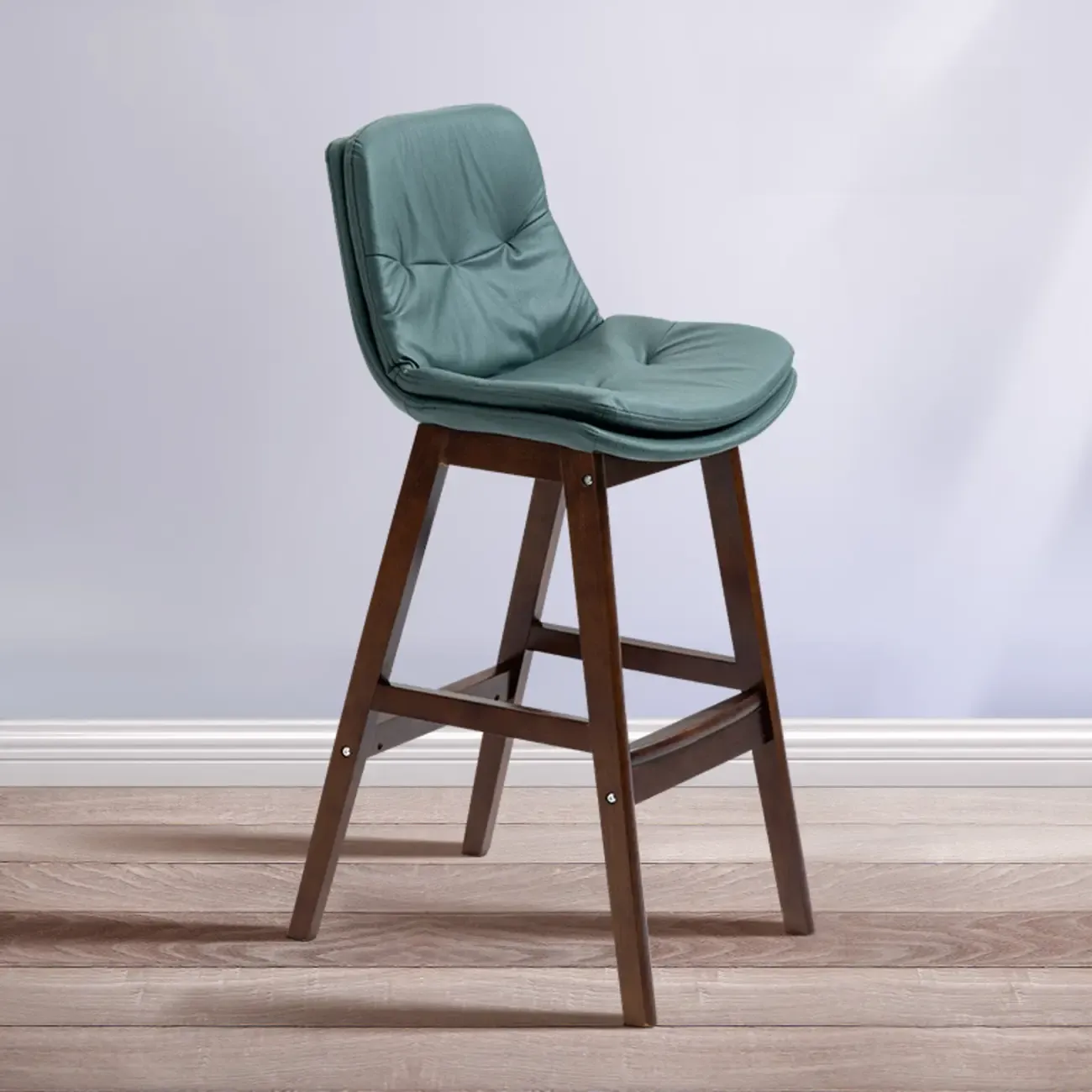 Scandinavian Wood Frame Leather Ergonomic Bucket Bar Stool