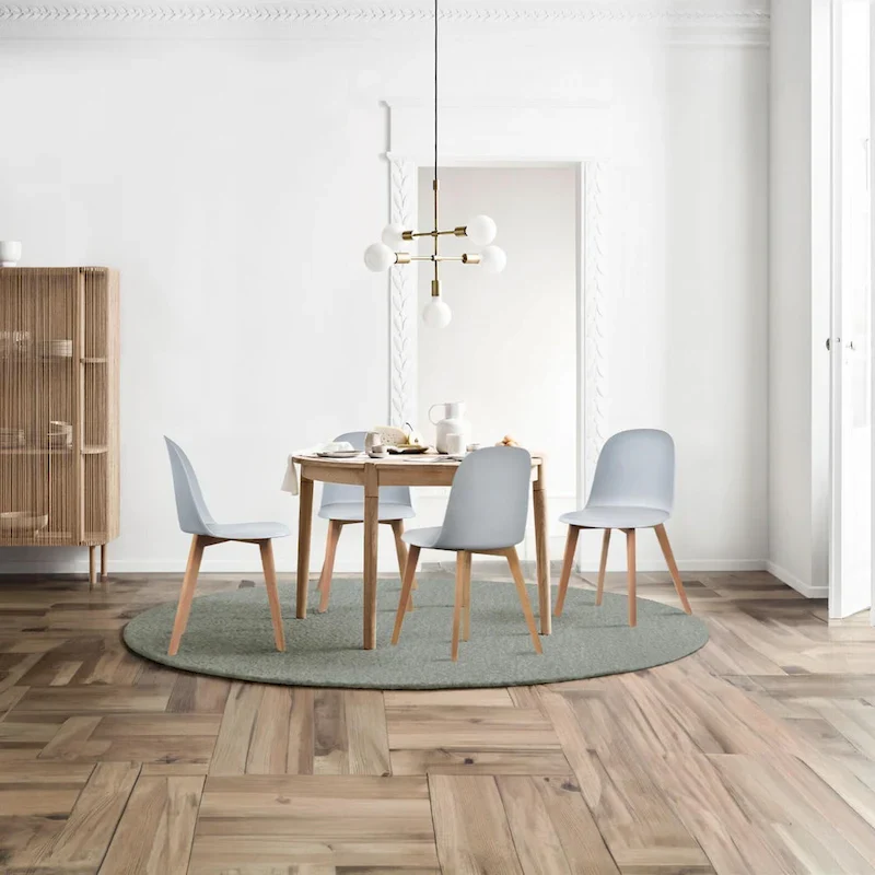 Set of 2 Plastic Dining Side Chairs with Wood Base