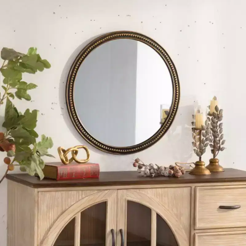 23.6 Vintage Round Decorative Wall Mirror with Beaded Frame, Wall-Mounted Accent Mirror for Living Room, or Bathroom Home Dcor-Panipeachy