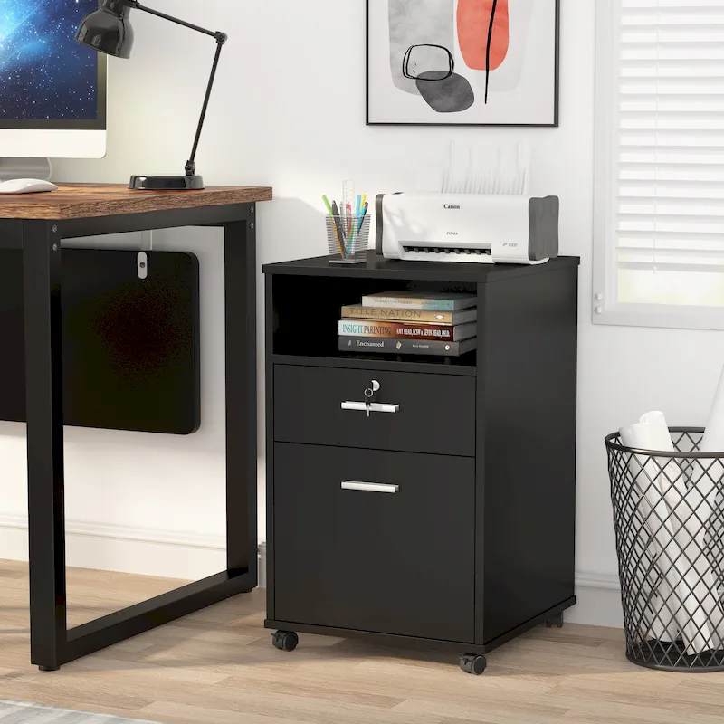 Mobile File Cabinet with 2 Drawer and Lock, Printer Stand with Rolling Wheels