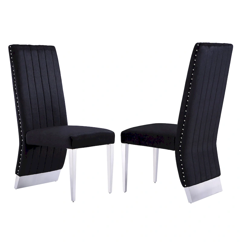 Modern Channel High Back Dining Chairs with Nailhead Trims and Polished Metal Legs