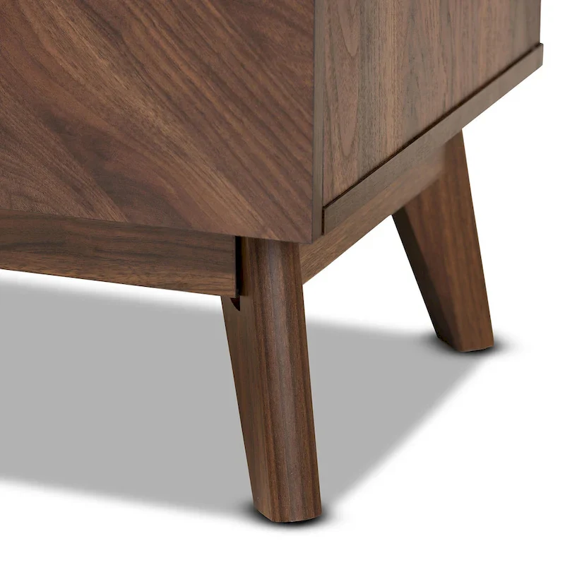 Mid-Century Modern Walnut Finished Wood 2-Drawer Nightstand