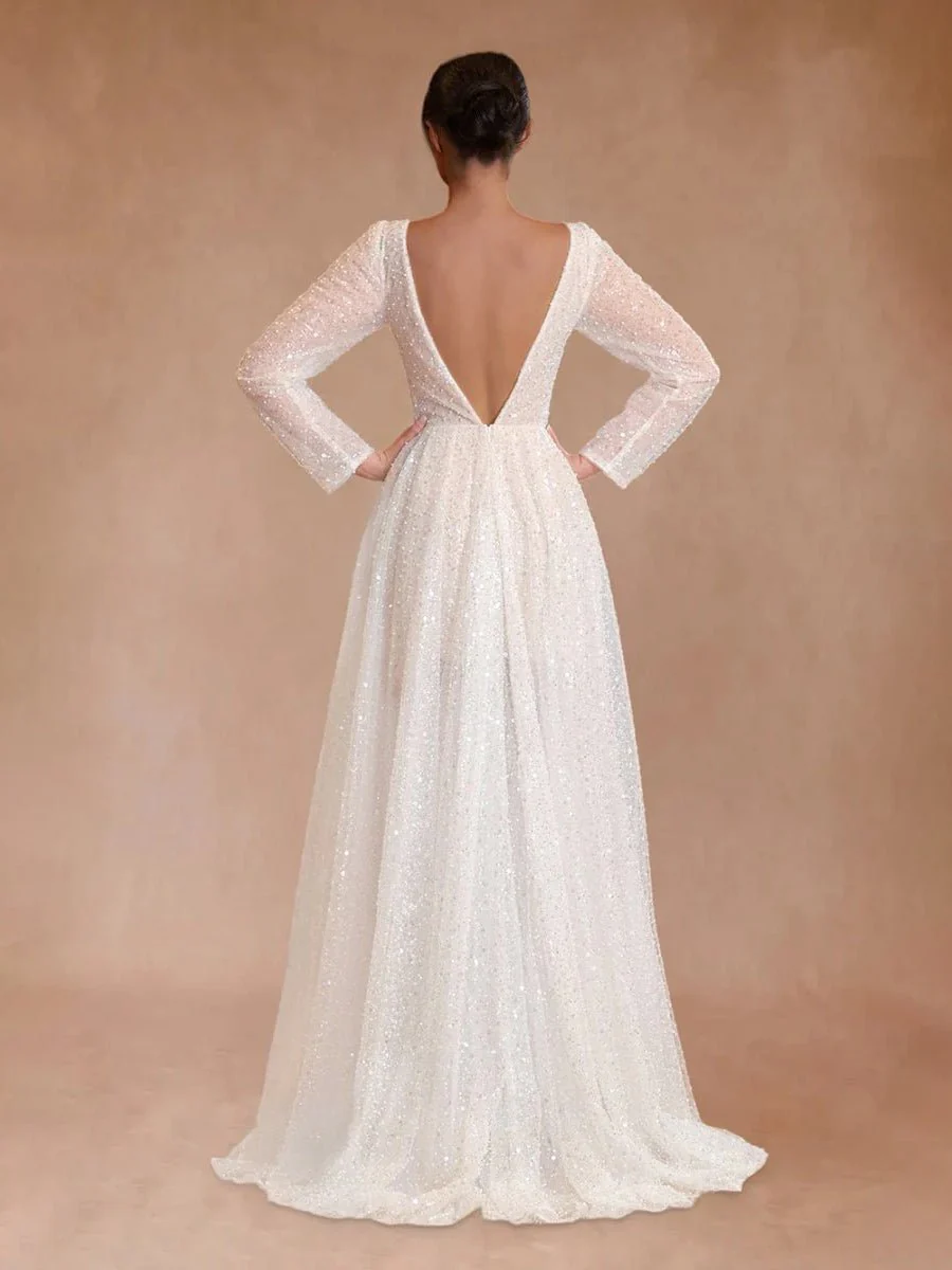 Bohemian A-Line Sparkly Sequined Luxury Wedding Dresses