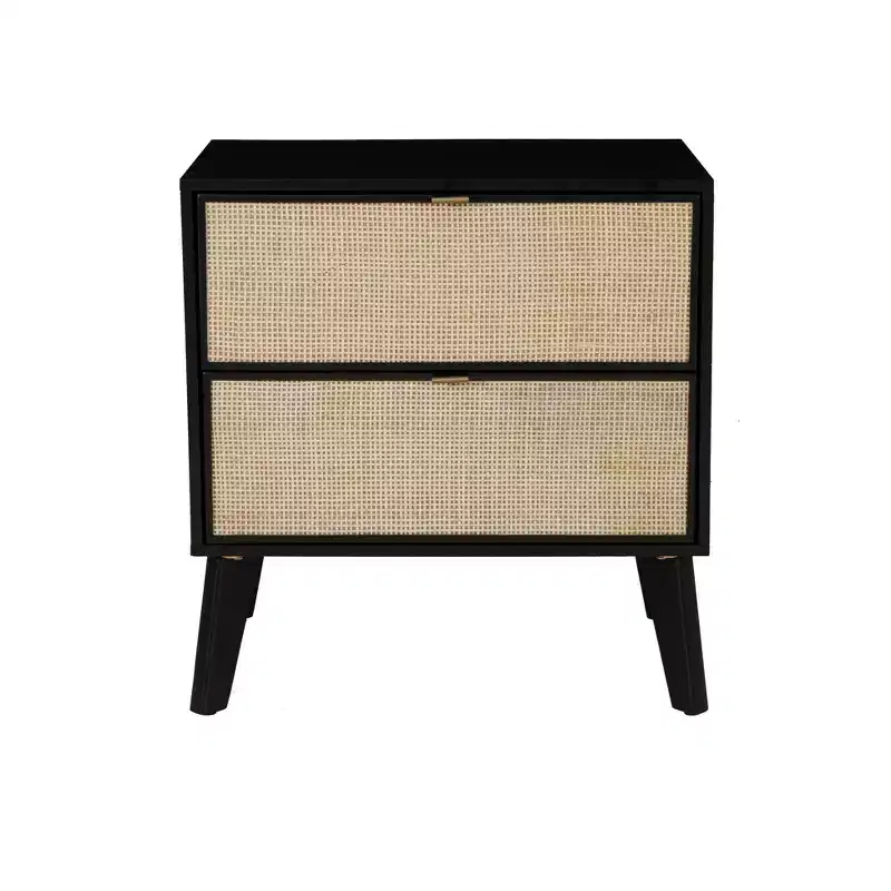 Powell Chancery Black and Cane Cane 2 Drawer Nightstand