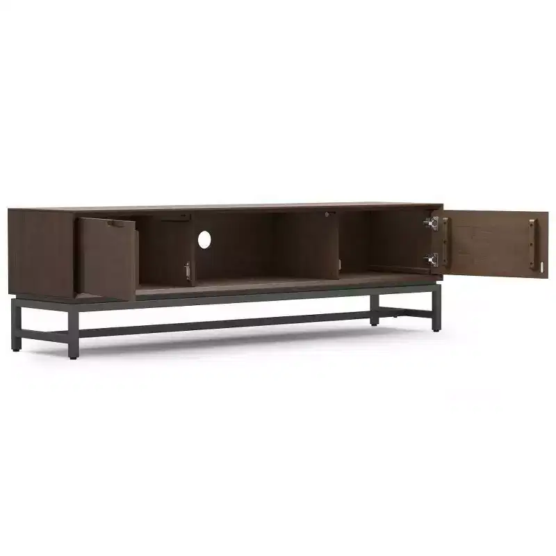 WyndenHall Devlin 72" Low TV Stand for TVs up to 80" Walnut Brown: Modern Media Console with Storage