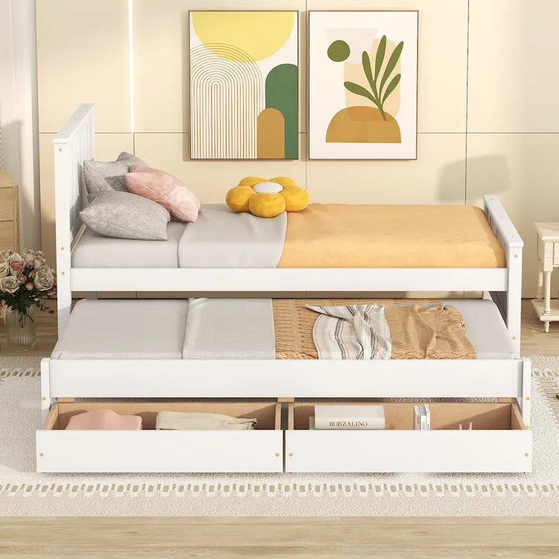 Twin Pine Platform Bed with Trundle and Drawers