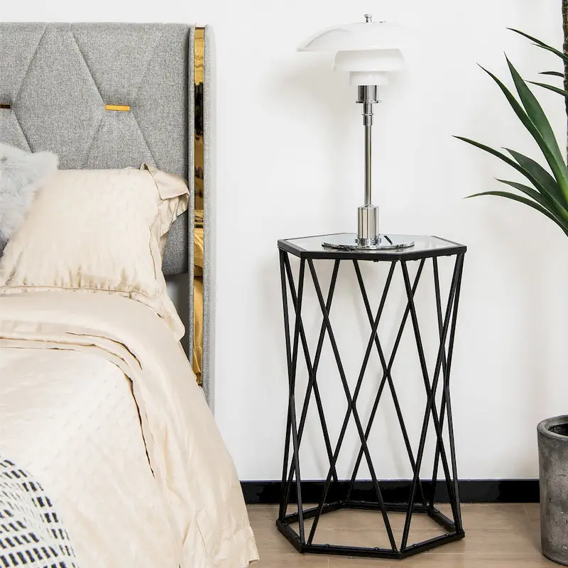 Costway End Table Tempered Glass Top Metal Frame Hexagonal Accent Side - 16