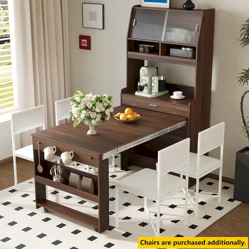 Cupboard Buffet with Hutch & Foldable Dining Table