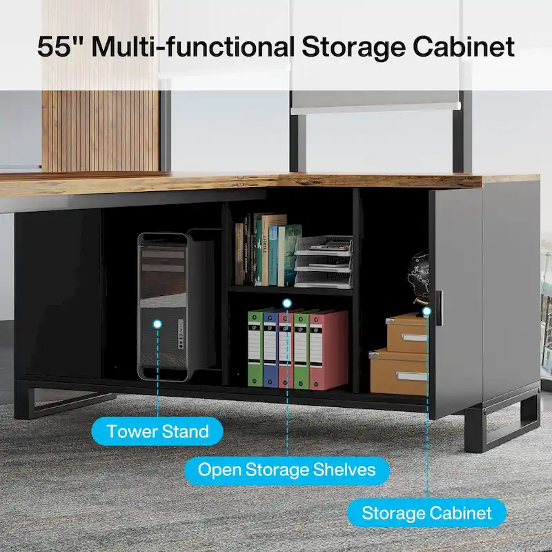 L-Shaped Computer Desk with File Cabinet | White/Black/Grey/Beige | 2-Person