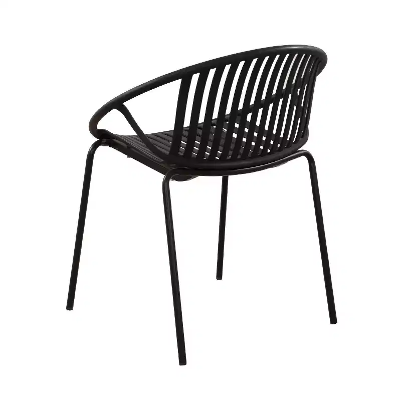Patio Dining Chairs Stackable Chairs with Breathable Design Modern Simple Art Style (Set of 2),Metal Legs+Plastic backrest,Black