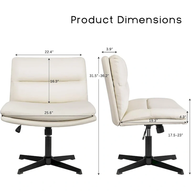 Criss Cross Chair Armless Office Desk Chair No Wheels,PU Leather Padded Modern Swivel Vanity Chair office chair
