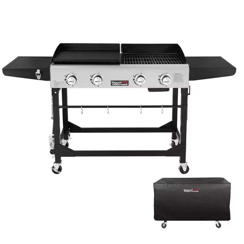 Royal Gourmet 4-Burner 48000 BTU Iron Portable Flat Top Gas Combination Grill GD401CTG Black