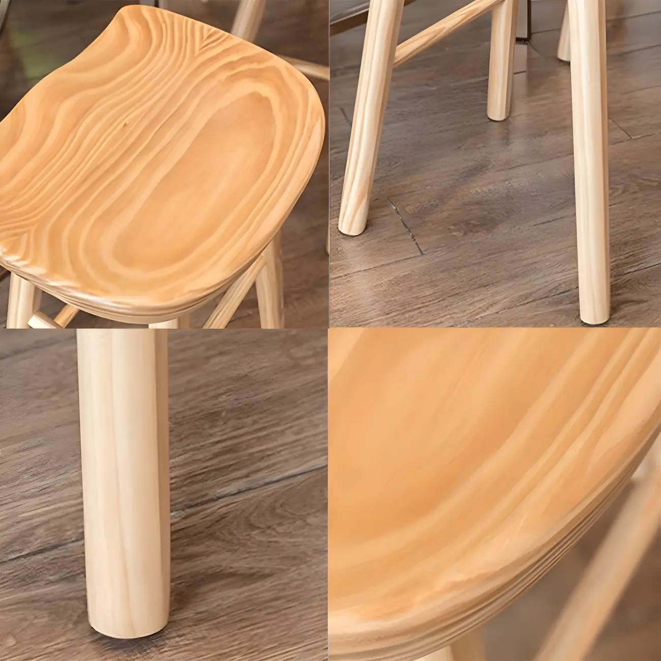 Counter Height Backless Wooden Industrial Bar Stools