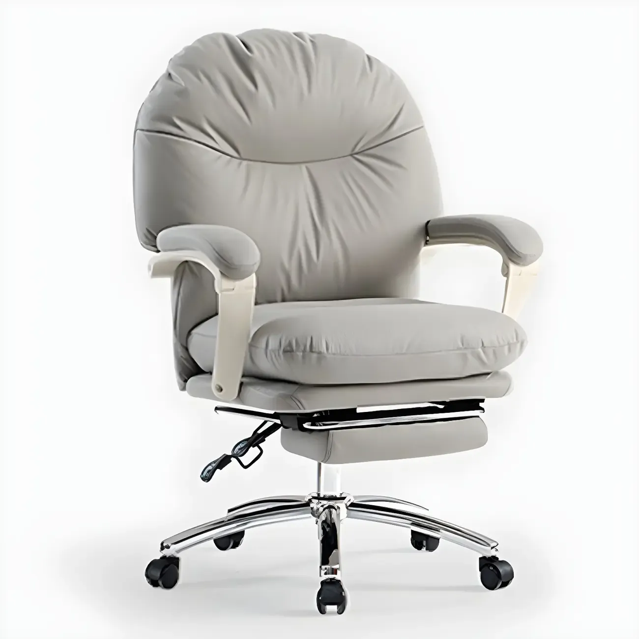 Elegant White Leather Casters Home Office Chair