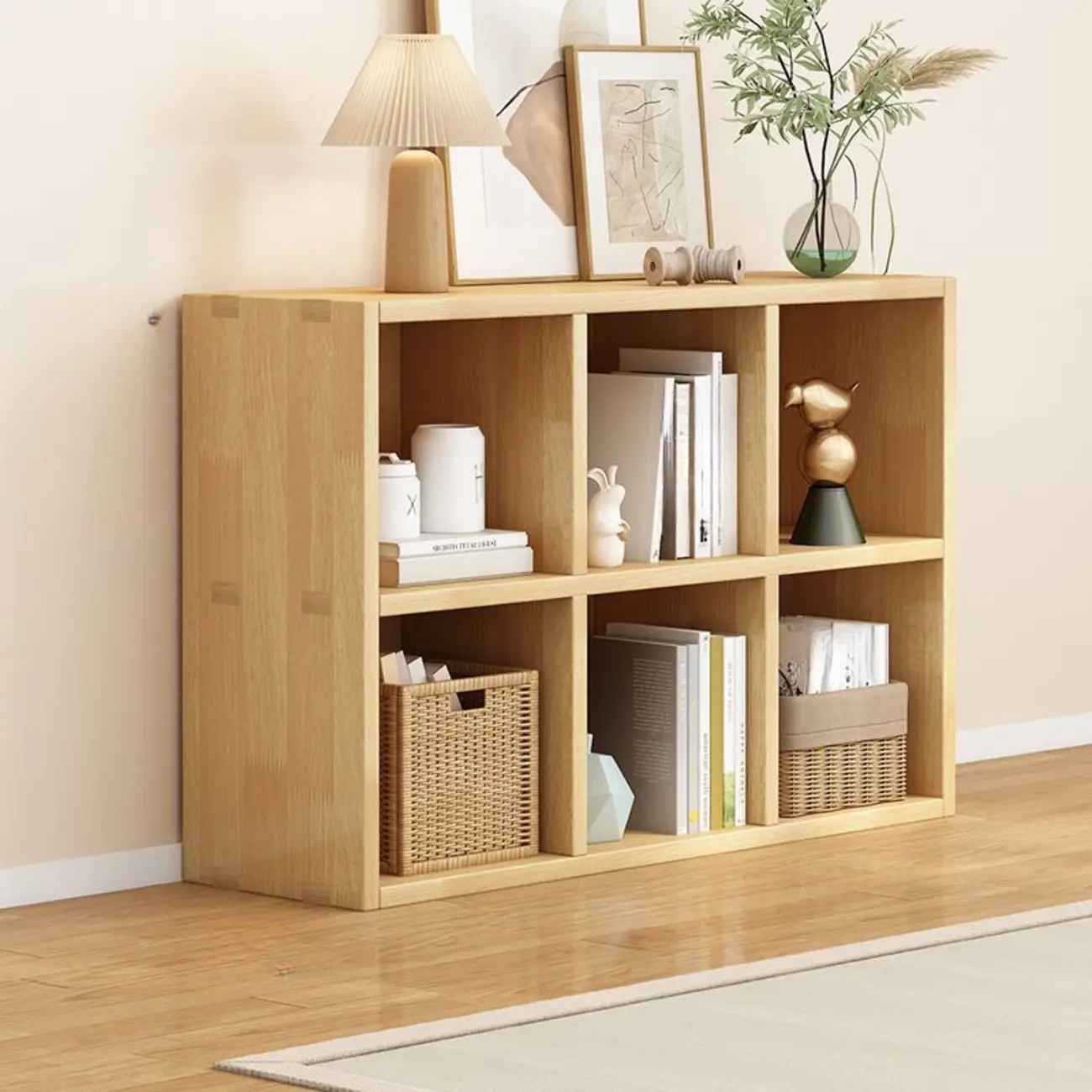 Modern Oak Bookcase Spacious Shelves Multi-Cabinets