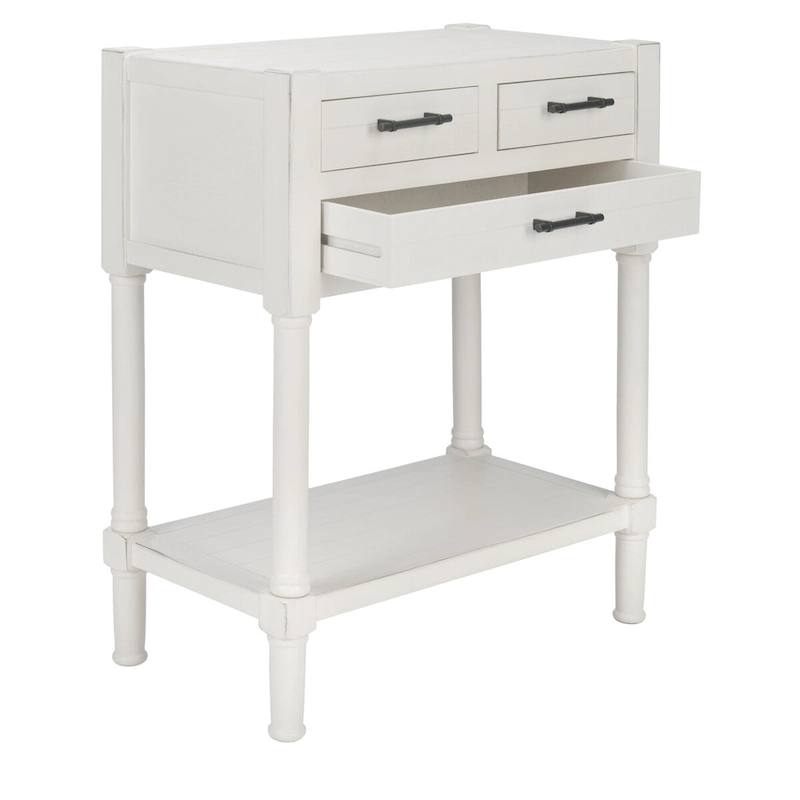 SAFAVIEH Philomene Distressed White 3-Drawer Console Table - 23.5 W x 13 L x 29.5 H - 24Wx13Dx30H