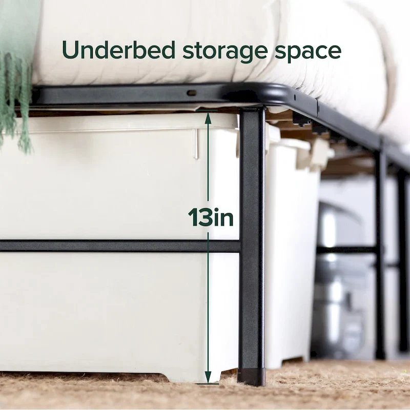 Black 14-Inch Steel Platform Bed Frame with Bamboo Slats – Twin, Twin XL, Full, Queen or King