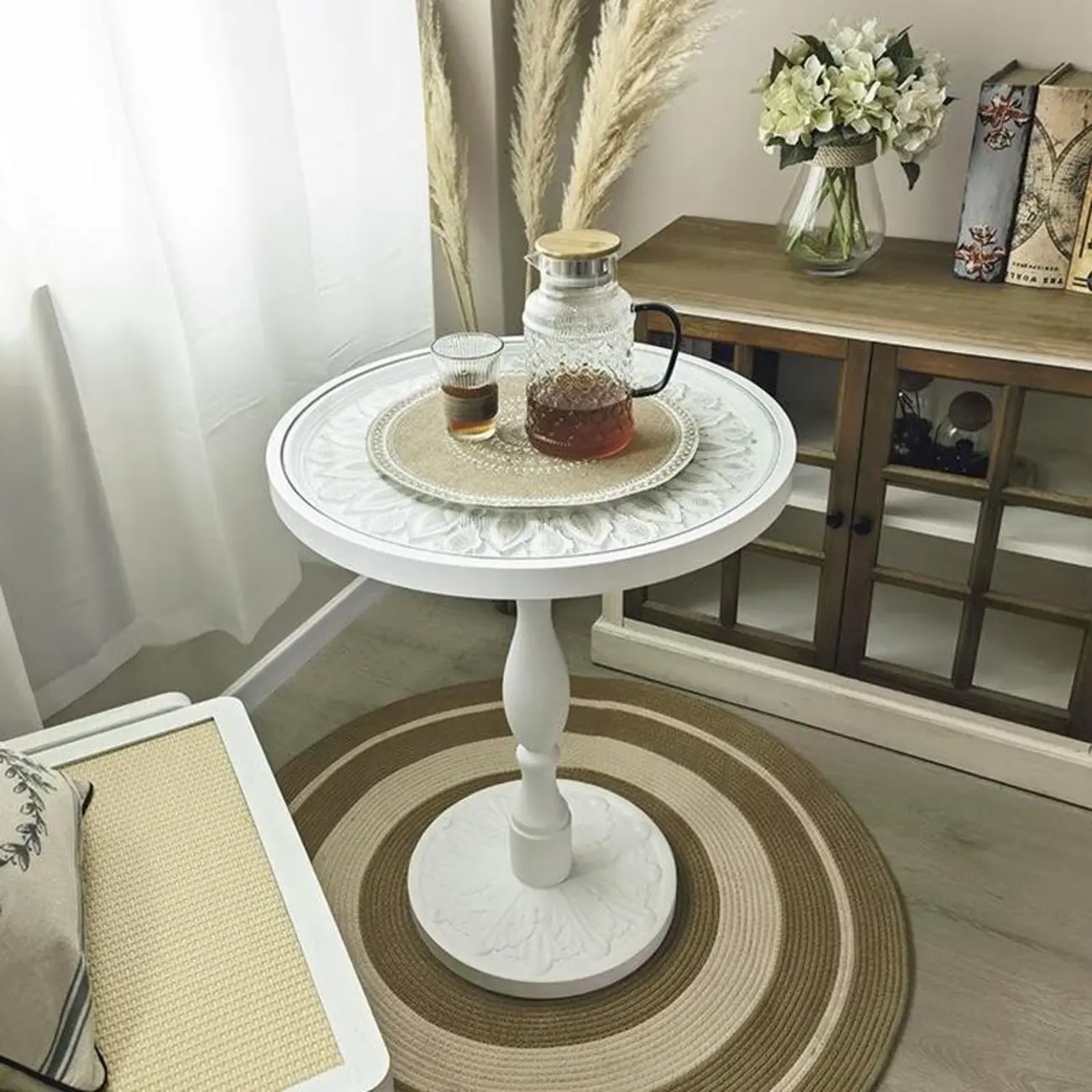 Living Room Retro Round Light Wood End Table
