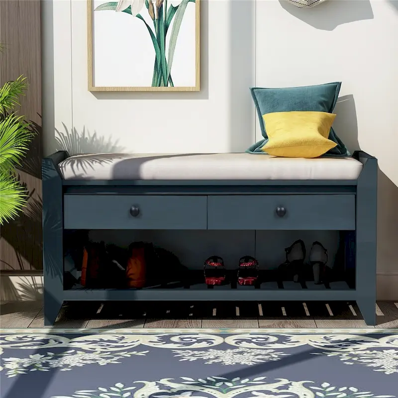 Shoe Rack with Cushioned Seat and Drawers, Multipurpose Entryway Storage Bench