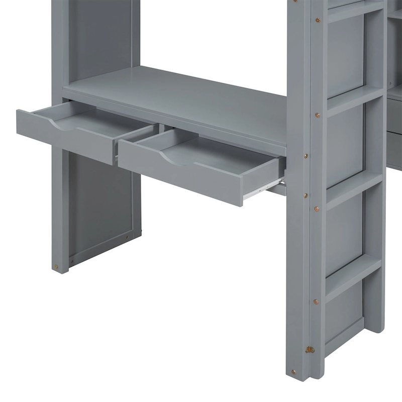 Merax Loft Bed with large shelves, writing desk and LED Light