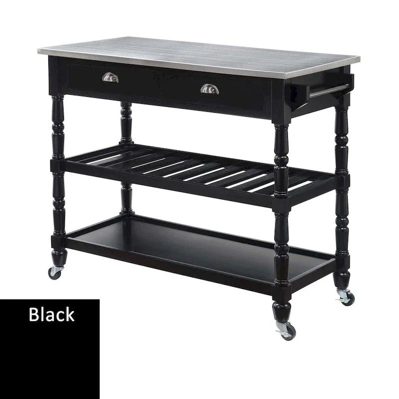 Convenience Concepts French Country 3 Tier Stainless Steel Kitchen Cart with Drawers