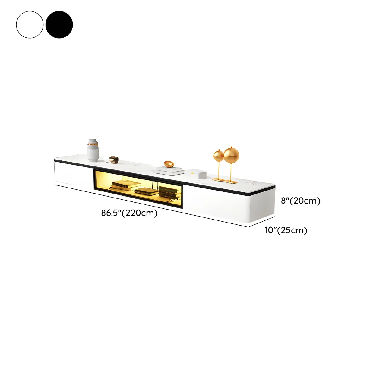 63 White Stone Top Floating TV Stand with LED Lights