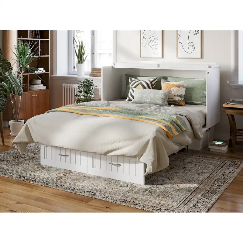 Queen Size Murphy Bed Chest with Gel-Infused Memory Foam Mattress – Grey/White/Espresso