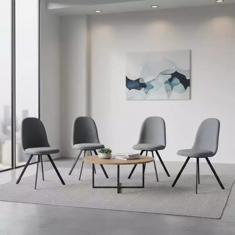 FurnitureR Dining Chairs Swivel Set of 4, Fabric Accent Side Chair Armelss Mid Back with Padded Rotated Seat Cushion for Kitchen, Dining Room, Grey