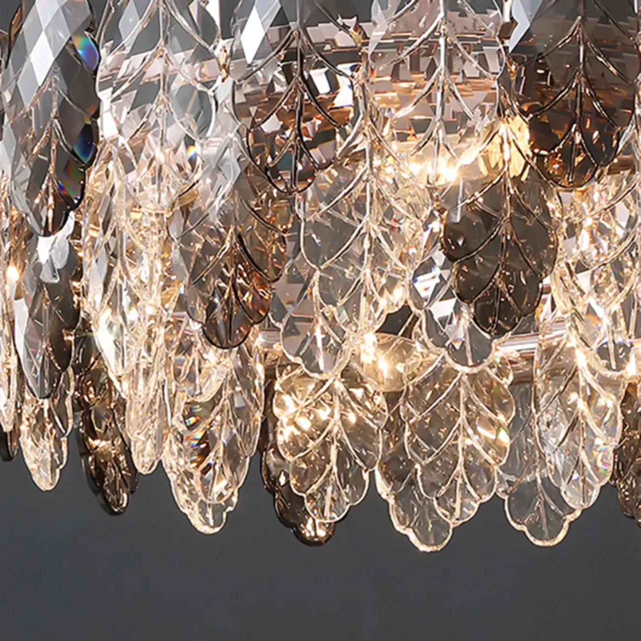 Exquisite Round Multi-light Crystal Leaf Chandelier