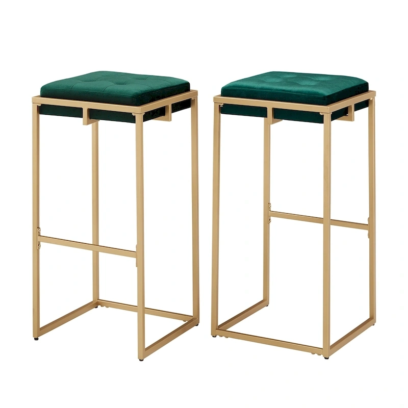 Perdita Gold Finish Velvet Button Tufted Bar Stools (Set of 2) by iNSPIRE Q Bold