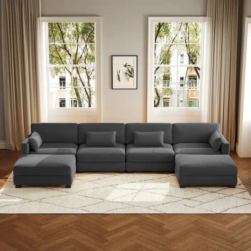 U Shaped Couch Sectional Sofa with Ottoman