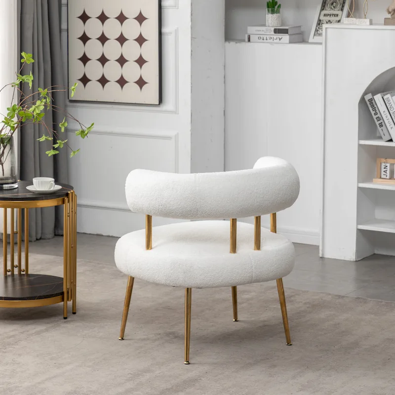 Modern Glam Upholstered Comfy Open-Back Accent Vanity Chair with Golden Legs