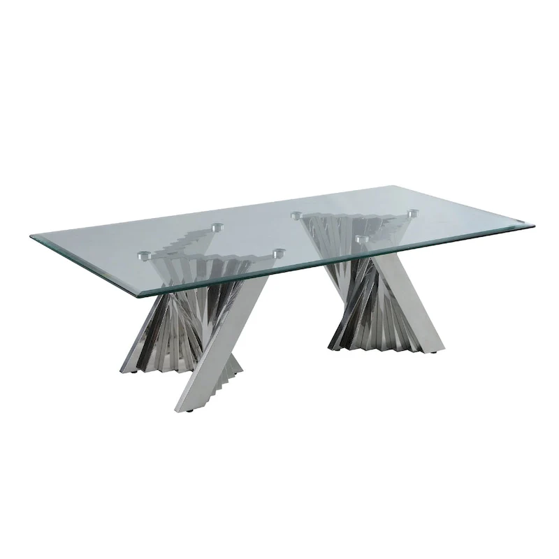Best Quality Furniture Modern Glass Coffee Table w/ Spiral Base - Coffee Table