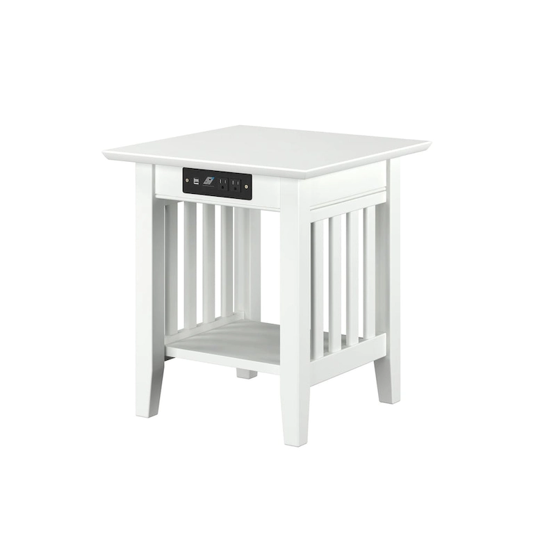 Mission End Table with Charging Station in White