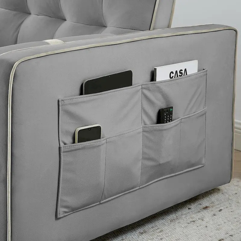 Velvet Multi-Functional Pull-Out Sofa Bed Adjustable Reclining Backrest With Pillows - N/A