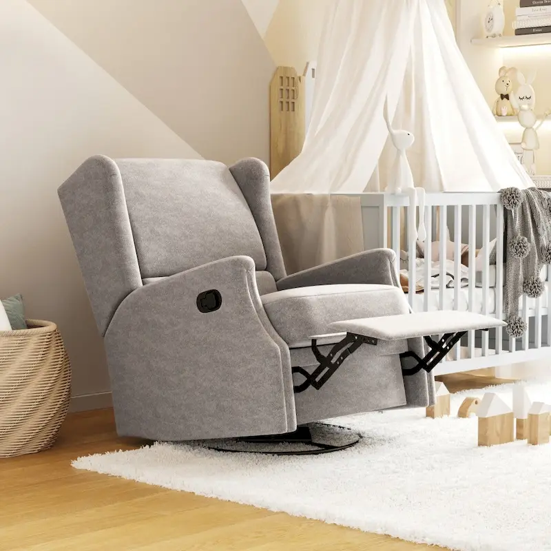 Wingback Manual Rocking Glider Recliner Chair with 360 Swivel