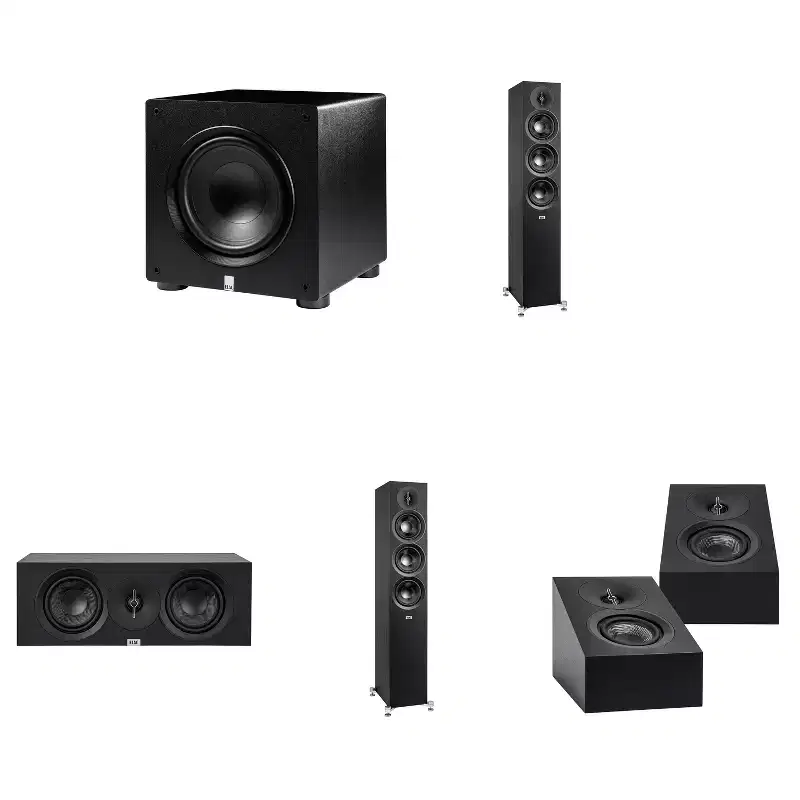 Elac DF53-BK - Debut 3.0 5.25 Floor Speaker - Black (Pair), ELAC DA43-BK Debut 3.0 - DA43-BK Atmos / On Wall speaker, Elac PS350 Subwoofer and Ela...