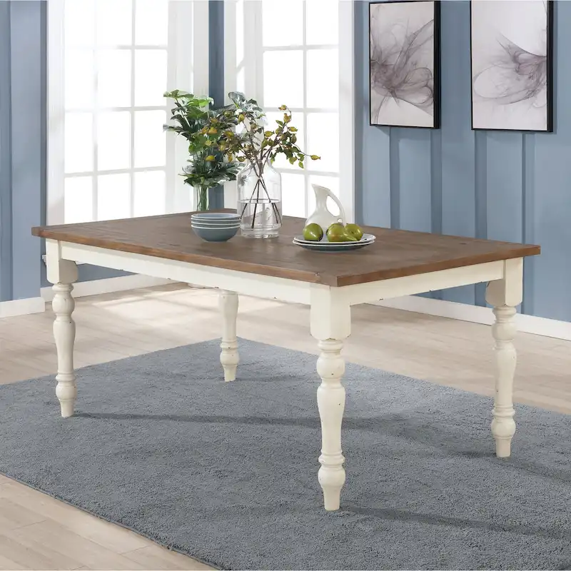 Two-Tone Dining Table with Turned Legs - Rectangular (Antique White & Distressed Oak)