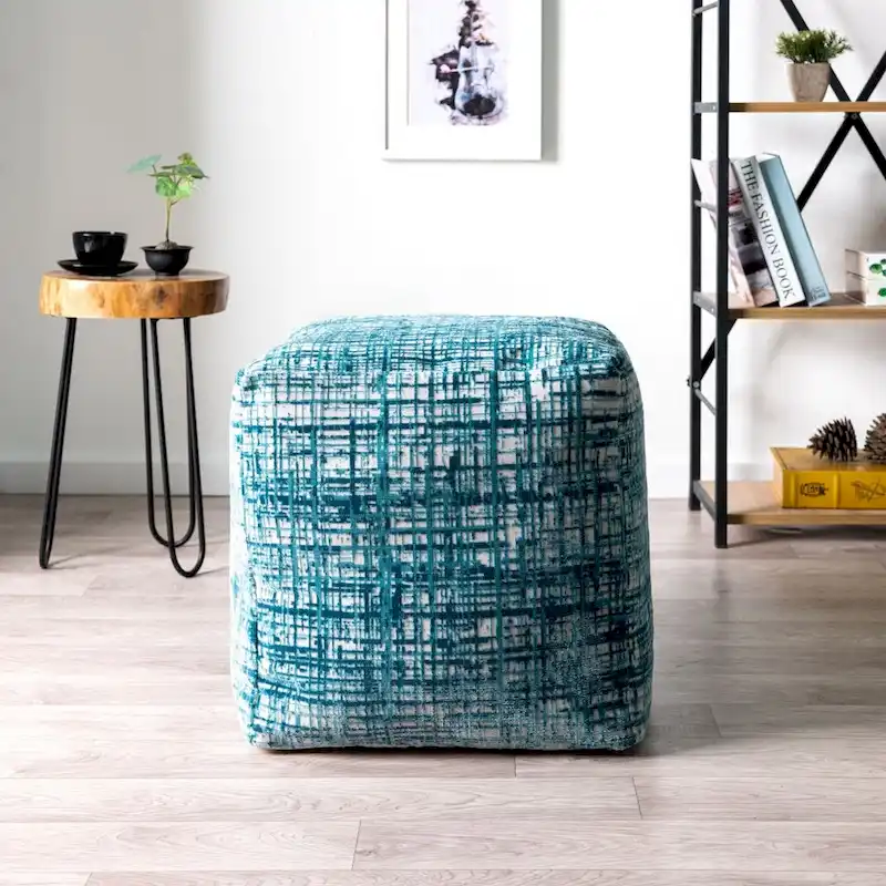 HomeRoots 18 Blue Polyester Blend Ottoman